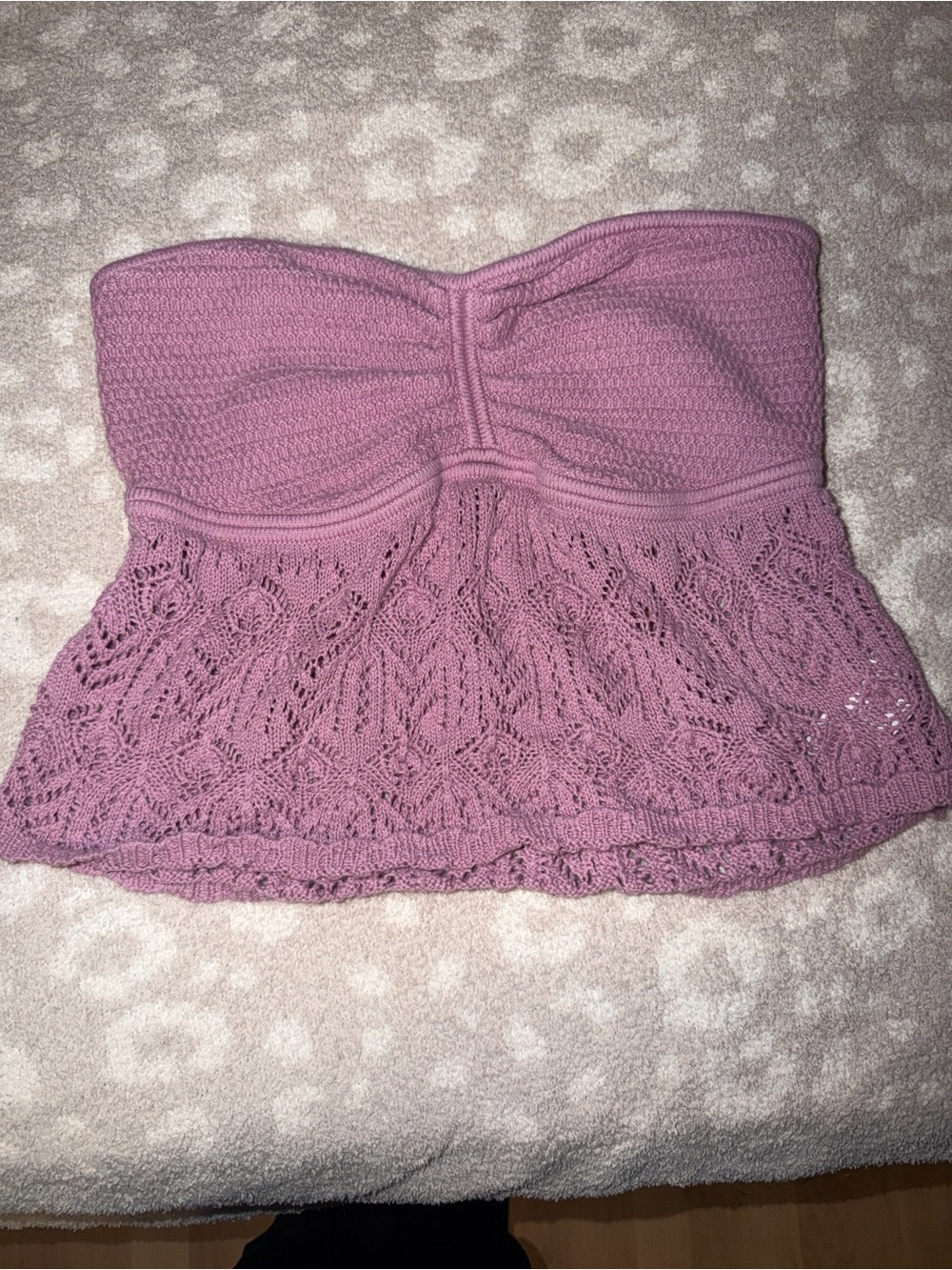 American Eagle Outfitters Mauve Strapless Knit Lace Peplum Camisole